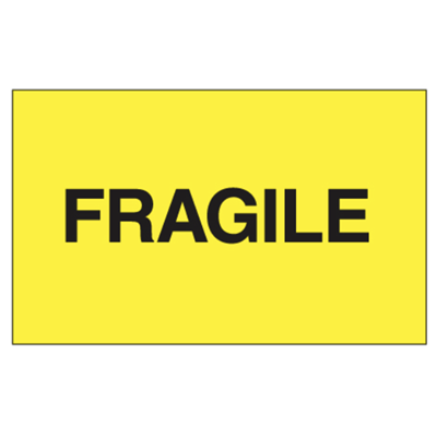 FRAGILE Label 3x5 Fluorescent Yellow/